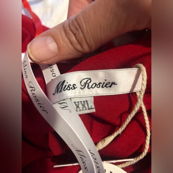 Miss Rosier Valentine Red Pleated Plus Size Long Sleeve Maxi Dress with Slit - Picture 6 of 7